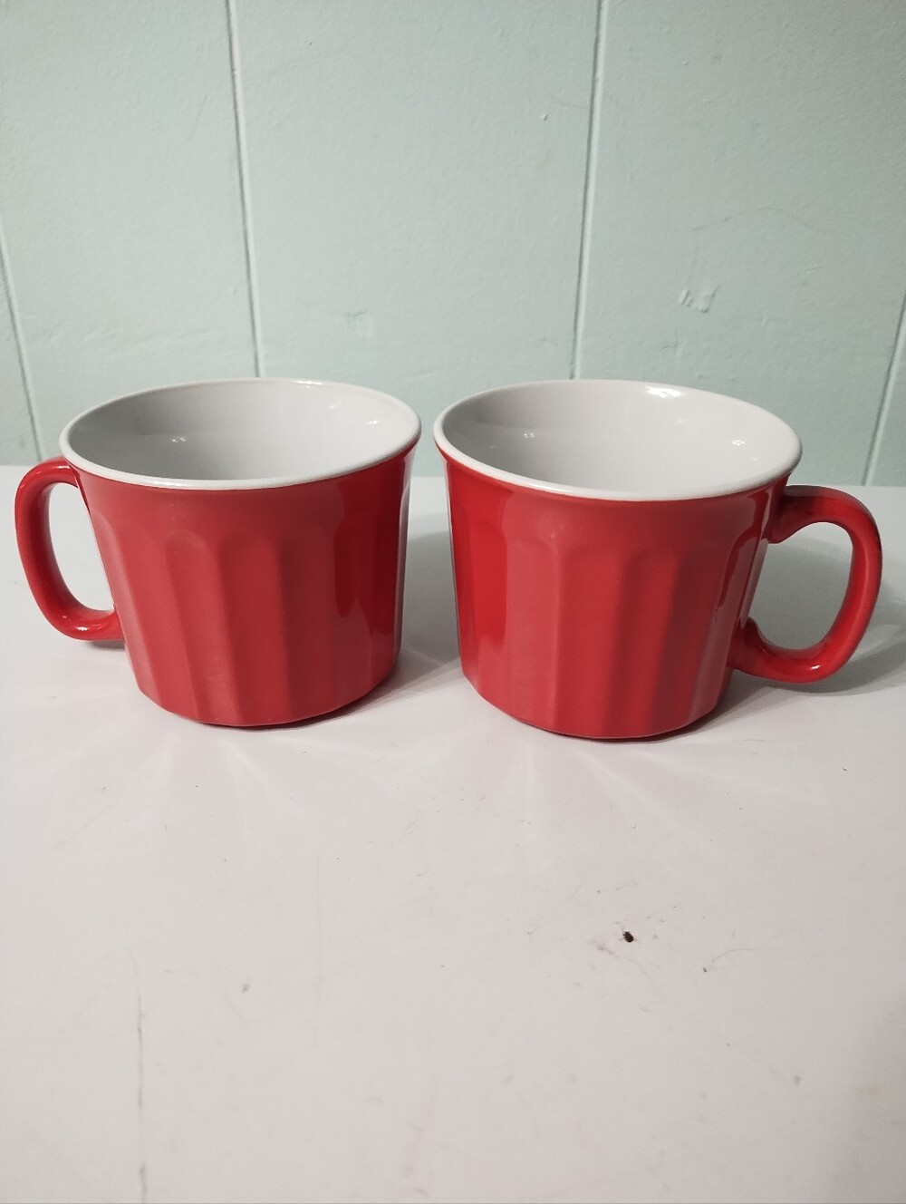 New Jumbo Red Ceramic Handled Soup/Coffee Mugs - Set of 2